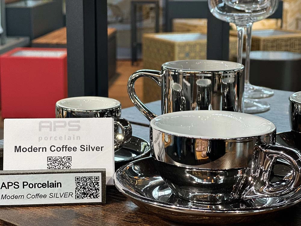 Kaffee Tasse Mit Untertasse Chrom, APS Porcelain - 160ml â Bild 2